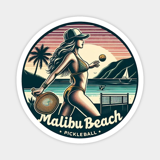 Malibu Beach Pickleball Bikini Ocean Scene Magnet by Battlefoxx Living Earth